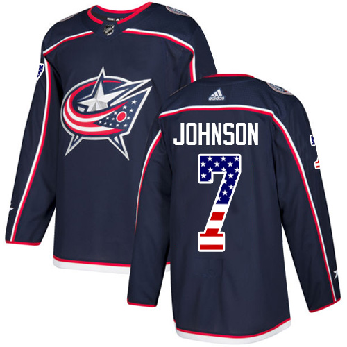 Adidas Blue Jackets #7 Jack Johnson Navy Blue Home Authentic USA Flag Stitched Youth NHL Jersey - Click Image to Close